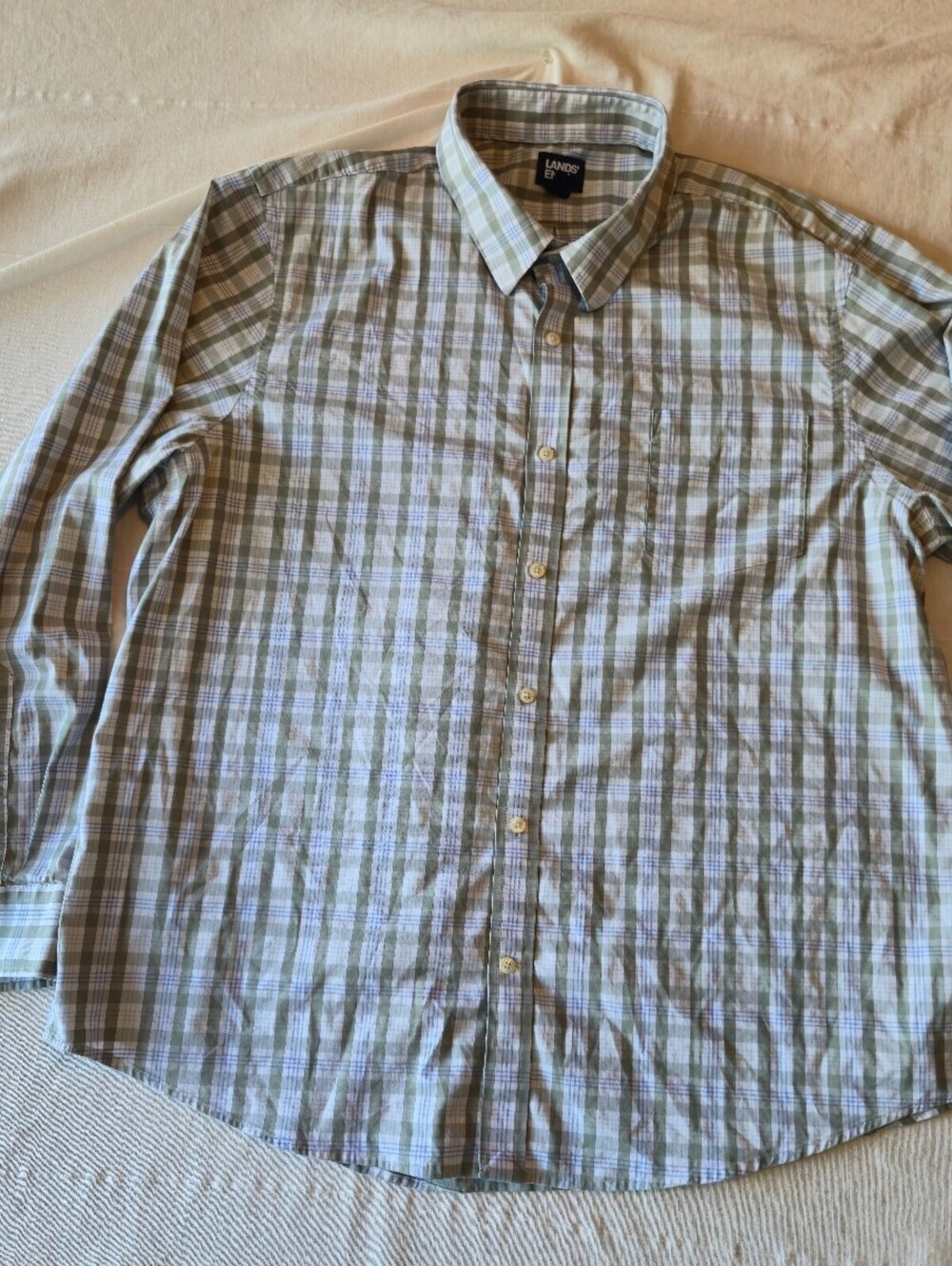Lands' End XXL Traditional Fit Button-Up Long Sleeve Plaid Shirt